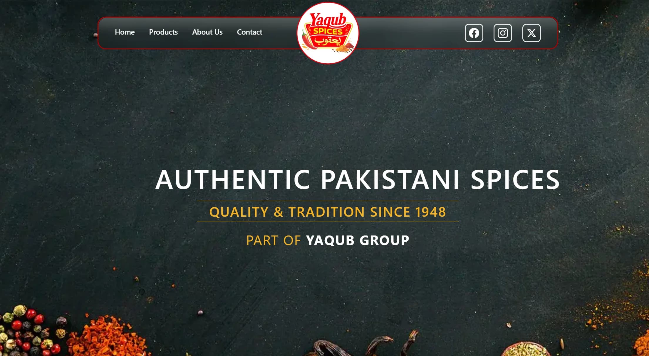 Yaqub Foods product site showing the masala and recipe mix catalogue